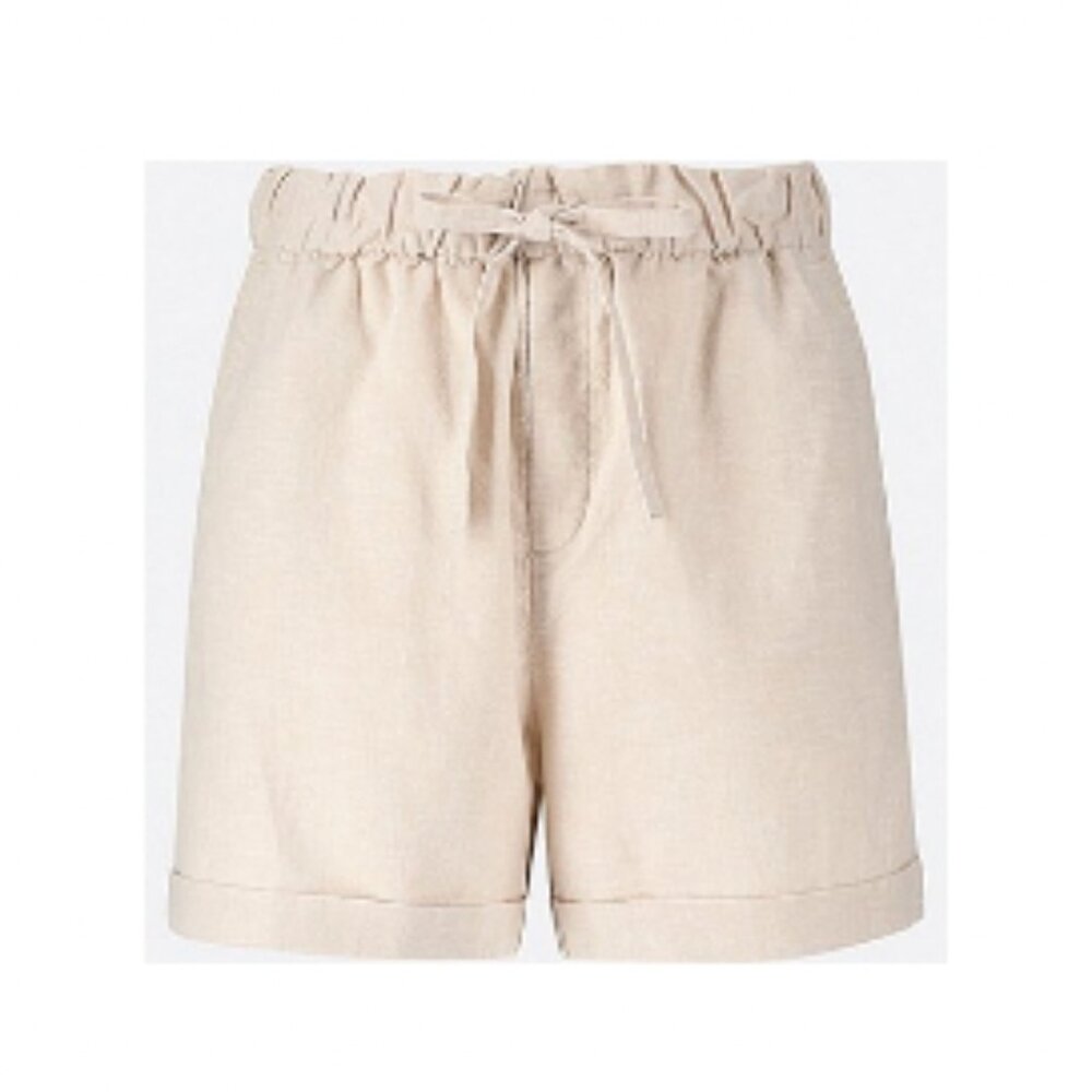 Uniqlo Linen Blend Cream High Rise Cinch Shorts XS